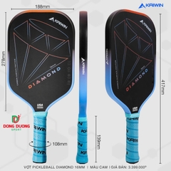 Vợt Pickleball Kaiwin Diamond 3 lớp carbon fiber T700 siêu cứng, nhám kết hợp công nghệ lõi Dualx2 FEC K-Pro Series 16mm