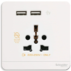 Bộ Ổ Cắm Đa Năng Và Sạc USB Đôi Màu Trắng Schneider AvatarOn Mã E8342616USB_WE_G19