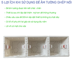 Đế âm tường vuông ghép nối SIRON 86x86x50mm