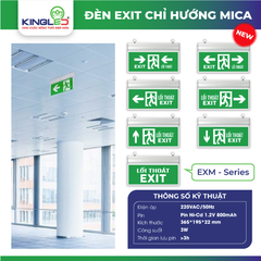 ĐÈN KINGLED EXIT CHỈ HƯỚNG MICA  VÀO TRONG  Kích Thước  365x195x22mm  EXM-3-2M-VT