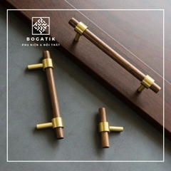 Tay nắm cửa tủ ngăn kéo tay nắm tủ bếp BOGATIK gỗ óc chó màu nâu cùng chân đế bằng ĐỒNG THAU