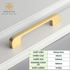 Tay nắm cửa tủ ngăn kéo tay nắm tủ bếp BOGATIK hình chữ U chất liệu đồng thau
