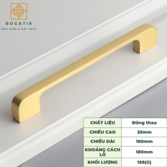 Tay nắm cửa tủ ngăn kéo tay nắm tủ bếp BOGATIK hình chữ U chất liệu đồng thau