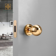 Khóa cửa phân thể kiểu núm tròn họa tiết vòng- chất liệu đồng thau