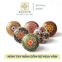 Tay nắm cửa tủ ngăn kéo tay nắm tủ bếp chất liệu GỐM SỨ họa tiết HOA VĂN tinh tế