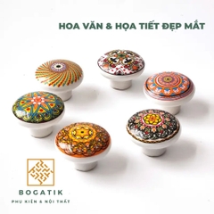 Tay nắm cửa tủ ngăn kéo tay nắm tủ bếp chất liệu GỐM SỨ họa tiết HOA VĂN tinh tế