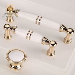 Tay nắm tủ bếp, tủ quần áo, chất liệu kết hợp gốm và hợp kim kẽm, phong cách tân cổ điển cao cấp