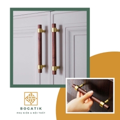 Tay nắm cửa tủ ngăn kéo tay nắm tủ bếp BOGATIK gỗ óc chó màu nâu cùng chân đế bằng ĐỒNG THAU