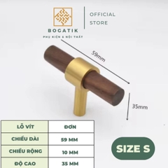 Tay nắm cửa tủ ngăn kéo tay nắm tủ bếp BOGATIK gỗ óc chó màu nâu cùng chân đế bằng ĐỒNG THAU