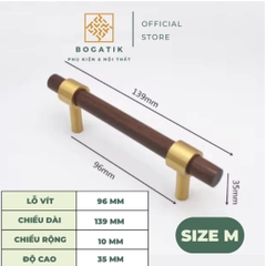 Tay nắm cửa tủ ngăn kéo tay nắm tủ bếp BOGATIK gỗ óc chó màu nâu cùng chân đế bằng ĐỒNG THAU