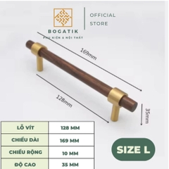 Tay nắm cửa tủ ngăn kéo tay nắm tủ bếp BOGATIK gỗ óc chó màu nâu cùng chân đế bằng ĐỒNG THAU