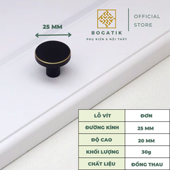 Tay nắm cửa tủ ngăn kéo, núm tay nắm tủ TRÒN chất liệu ĐỒNG THAU màu ĐEN + VÀNG chất lượng cao