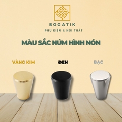 Tay nắm cửa tủ ngăn kéo, núm tay nắm tủ bếp hợp kim nhôm màu đen, vàng kim hình nón