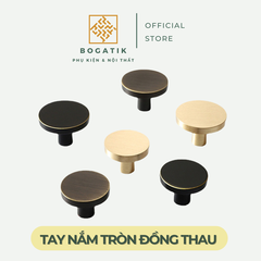 Tay nắm cửa tủ ngăn kéo, núm tay nắm tủ TRÒN chất liệu ĐỒNG THAU màu ĐEN + VÀNG chất lượng cao