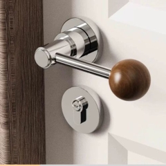 Khoá cửa phòng ngủ, tay gạt phong cách cổ điển Mỹ AMORE 2, hợp kim kẽm cao cấp + gỗ óc chó sang trọng