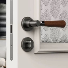 Khoá cửa phòng ngủ, tay gạt phong cách cổ điển Mỹ AMORE 3, hợp kim kẽm cao cấp + gỗ óc chó sang trọng