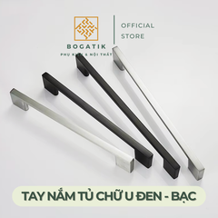 Tay nắm cửa tủ ngăn kéo tay nắm tủ bếp BOGATIK hình chữ U cạnh VUÔNG hợp kim ĐEN - BẠC tối giản