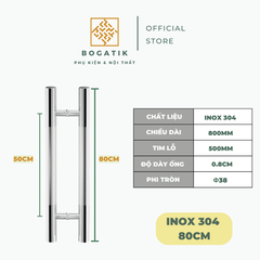 Tay nắm cửa tay nắm cửa KÍNH CƯỜNG LỰC INOX 304 chất lượng CAO CẤP loại siêu dày, nặng