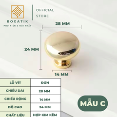 Combo núm tay nắm cửa tủ ngăn kéo núm TRÒN nội thất BOGATIK hợp kim KẼM đa màu hiện đại