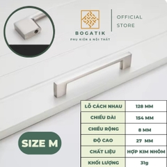 Tay nắm cửa tủ ngăn kéo tay nắm tủ bếp BOGATIK hình chữ U cạnh VUÔNG hợp kim ĐEN - BẠC tối giản