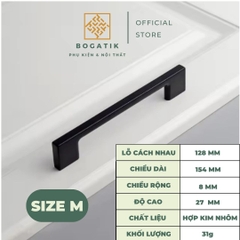 Tay nắm cửa tủ ngăn kéo tay nắm tủ bếp BOGATIK hình chữ U cạnh VUÔNG hợp kim ĐEN - BẠC tối giản