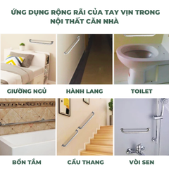 Tay vịn nhà tắm tay vịn nhà vệ sinh màu bạc chất liệu INOX thép không gỉ chất lượng cao và an toàn