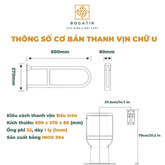 THANH TAY VỊN NHÀ TẮM AN TOÀN CHO NGƯỜI GIÀ, TAY VỊN CHỮ U INOX SUS 304 DÀY 1 LY, BH 24 THÁNG