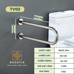 THANH TAY VỊN NHÀ TẮM AN TOÀN CHO NGƯỜI GIÀ, TAY VỊN CHỮ U INOX SUS 304 DÀY 1 LY, BH 24 THÁNG