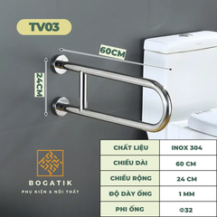THANH TAY VỊN NHÀ TẮM AN TOÀN CHO NGƯỜI GIÀ, TAY VỊN CHỮ U INOX SUS 304 DÀY 1 LY, BH 24 THÁNG