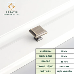 Núm tay cửa tủ ngăn kéo núm VUÔNG nội thất BOGATIK hợp kim KẼM nhiều màu tinh tế & hiện đại
