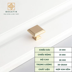 Núm tay cửa tủ ngăn kéo núm VUÔNG nội thất BOGATIK hợp kim KẼM nhiều màu tinh tế & hiện đại