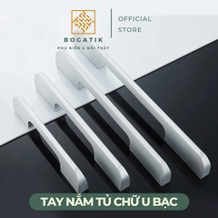 Tay nắm cửa tủ ngăn kéo tay nắm tủ bếp BOGATIK hình chữ U hợp kim nhôm màu BẠC tối giản