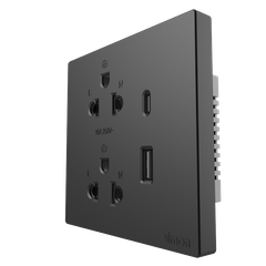 Module ổ cắm đôi 3 chấu 16A kèm sạc USB và TypeC Simon màu đen S6 58E7251-26