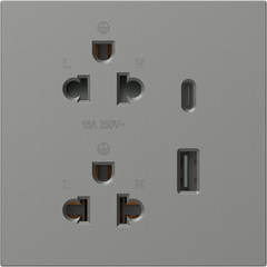 Module Ổ cắm đôi 3 chấu chuẩn Âu Mỹ 16A kèm sạc USB và type C màu Xám Simon M7 66E7251-6Q