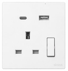 Ổ cắm 3 chấu chuẩn Anh kèm công tắc và sạc USB + Type C màu Trắng Simon S6 58E7254