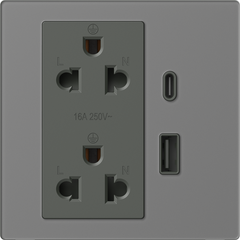 Module Ổ cắm đôi 3 chấu chuẩn Âu Mỹ 16A kèm sạc USB và type C màu xám mặt kính cường lực Simon M7 66E7251G-4D