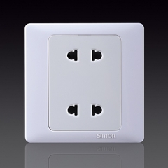 50S- Bộ Ổ cắm đôi 2 chấu dùng cho chấu tròn và dẹt, 10A 250V~ Simon 51072 Màu trắng