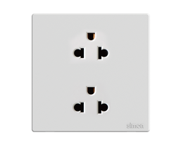 Module ổ cắm đôi 3 chấu chuẩn Âu Mỹ màu trắng Simon S6 581287 lắp chuẩn đế vuông