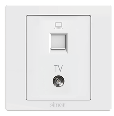 Module Bộ ổ cắm tivi + mạng Cat6 màu trắng Simon S5 lắp đế vuông