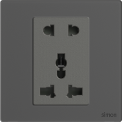 Module ổ cắm 3 chấu đa năng và 2 chấu màu xám mặt kính Simon M7 661080G-4D lắp đế vuông