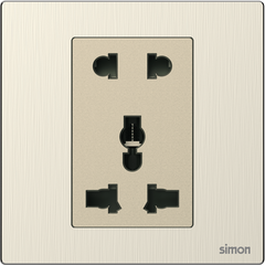 Bộ ổ cắm 3 chấu đa năng và 2 chấu màu vàng mặt kim loại Simon M7 661080M-2C lắp đế vuông