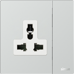 Bộ ổ cắm 3 chấu đa năng kèm công tắc màu bạc mặt kính Simon M7 661089G-4E lắp đế vuông