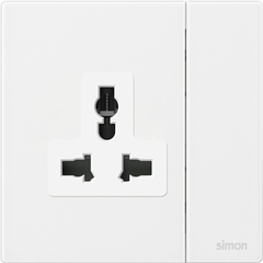 Bộ ổ cắm 3 chấu đa năng kèm công tắc màu trắng mặt kính Simon M7 661089G-4F lắp đế vuông