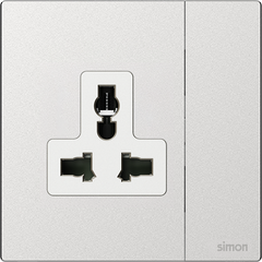 M7 Metal- Bộ ổ cắm 3 chấu đa năng + công tắc (13A 250V) (Frosted Sliver) Simon 661089M-2A