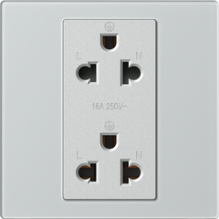 Bộ ổ cắm đôi 3 chấu Âu Mỹ màu bạc mặt kính Simon M7 661287G-4E lắp đế vuông