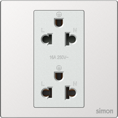 Bộ ổ cắm đôi 3 chấu chuẩn Âu Mỹ màu bạc mặt kim loại Simon M7 661287M-2A lắp đế vuông