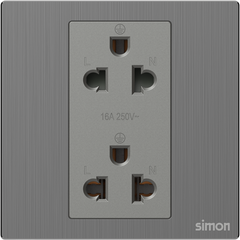 Module ổ cắm đôi 3 chấu chuẩn Âu Mỹ màu xám mặt kim loại Simon M7 661287M-2B