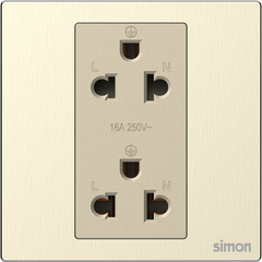 Module ổ cắm đôi 3 chấu chuẩn Âu Mỹ màu vàng mặt kim loại Simon M7 661287M-2C