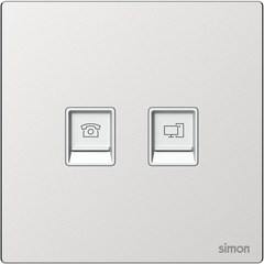 M7 Metal- Bộ ổ cắm điện thoại + mạng Cat6 (Frosted Sliver) Simon 665229M-2A
