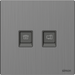 M7 Metal- Bộ ổ cắm điện thoại + mạng Cat6 (Brushed Grey) Simon 665229M-2B